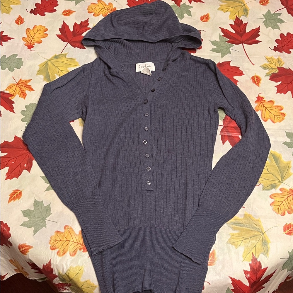 Blue Hooded Cardigan